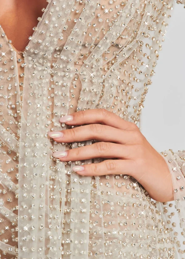 Guest Of*Retrofete Opal Crystal Embellished Dress White with Silver