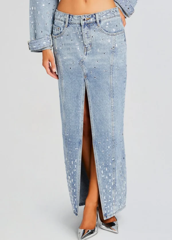 RETROFÊTE*Retrofete Palermo Embellished Denim Skirt Tresca