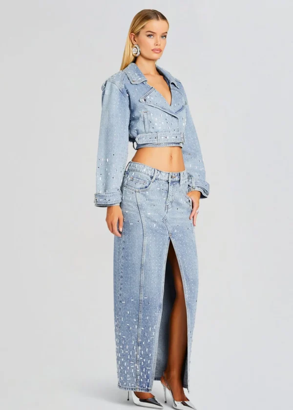 Subtle Shimmer*Retrofete Palermo Embellished Denim Skirt Tresca