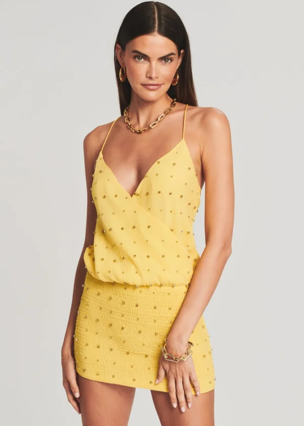 RETROFÊTE*Retrofete Petra Embellished Silk Chiffon Dress Yellow