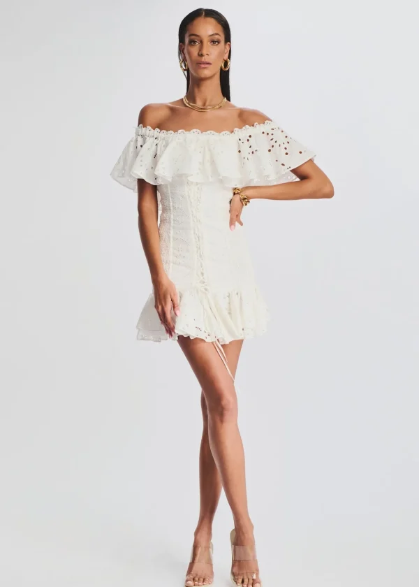 Honeymoon Looks*Retrofete Pia Short Dress White Fruition