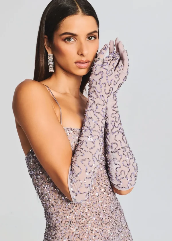 Guest Of*Retrofete Poppy Sequin Gloves Mink Grey