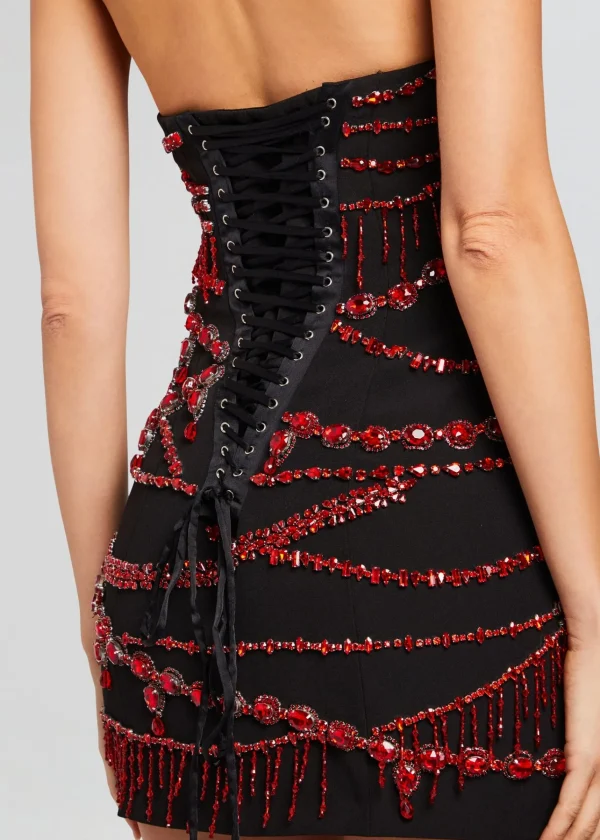 RETROFÊTE*Retrofete Prae Crystal Embellished Dress Black/Red