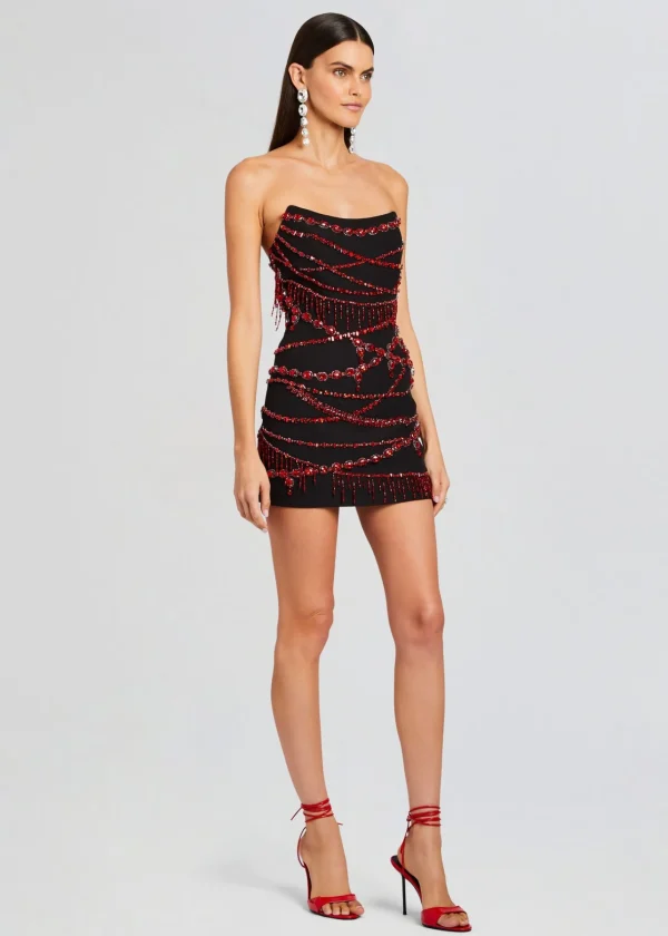 RETROFÊTE*Retrofete Prae Crystal Embellished Dress Black/Red