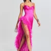 Guest Of*Retrofete Priscilla Feather Dress Neon Pink