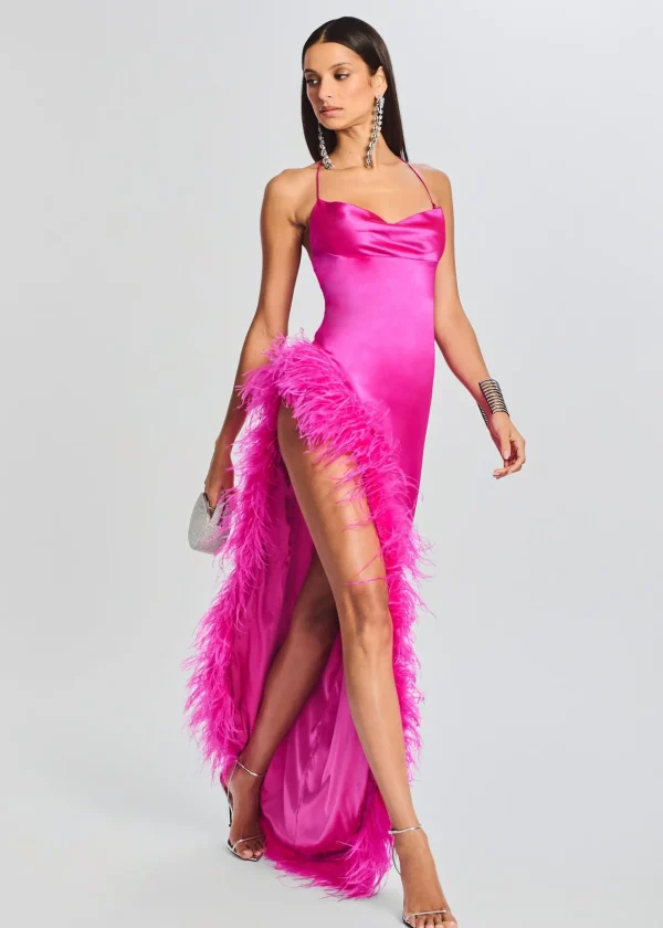 Guest Of*Retrofete Priscilla Feather Dress Neon Pink