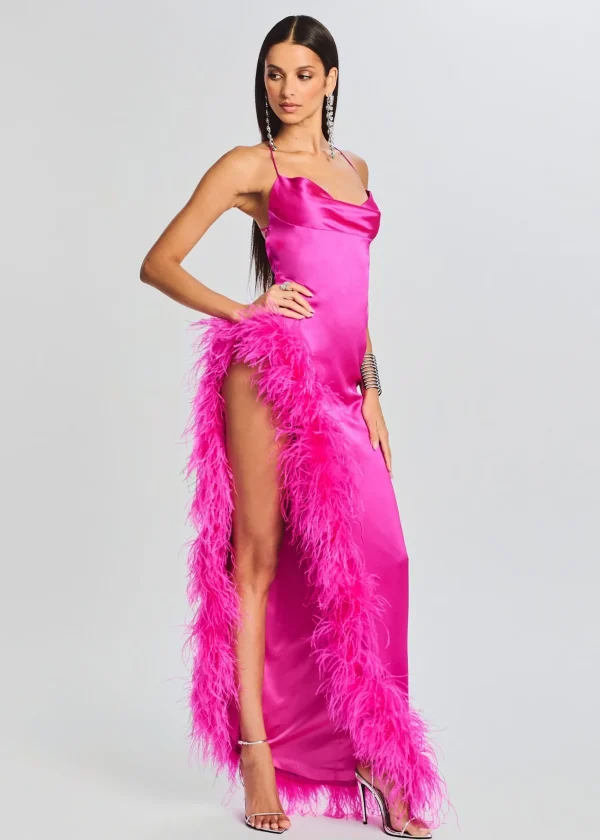 Guest Of*Retrofete Priscilla Feather Dress Neon Pink