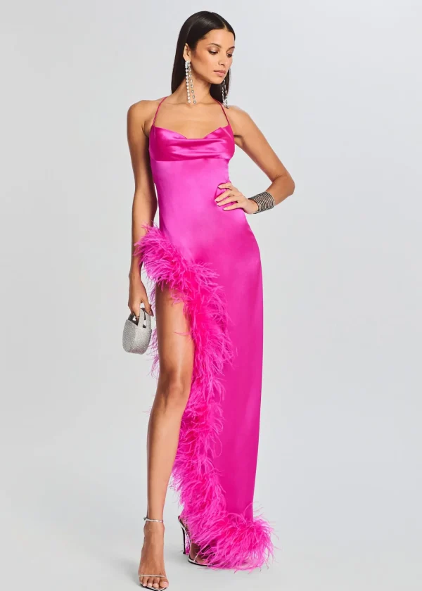 Guest Of*Retrofete Priscilla Feather Dress Neon Pink