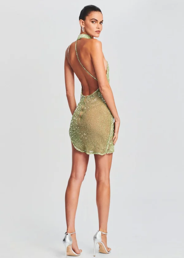 Guest Of*Retrofete Quartz Crystal Chain Dress Green