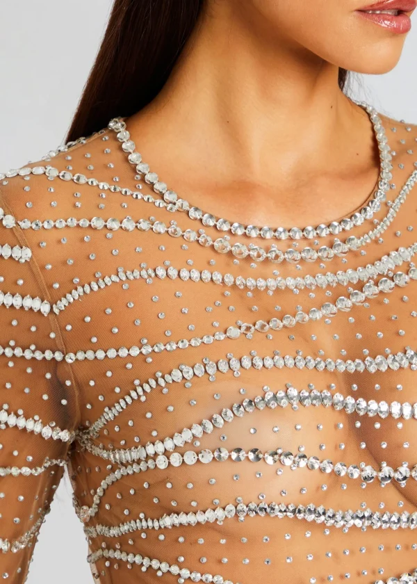 Neutral Moments*Retrofete Raes Embellished Dress Tannin/Silver