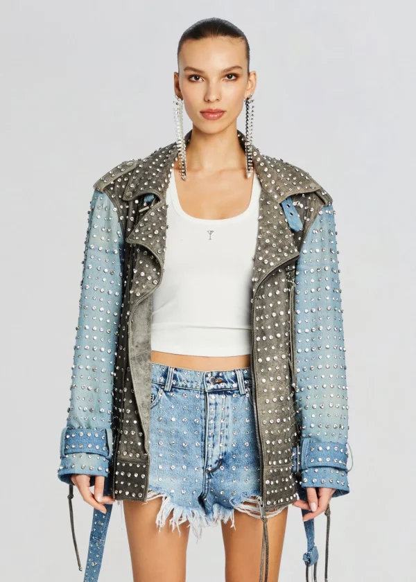 Jackets*Retrofete Rebel Embellished Leather Jacket Tangier/Silver