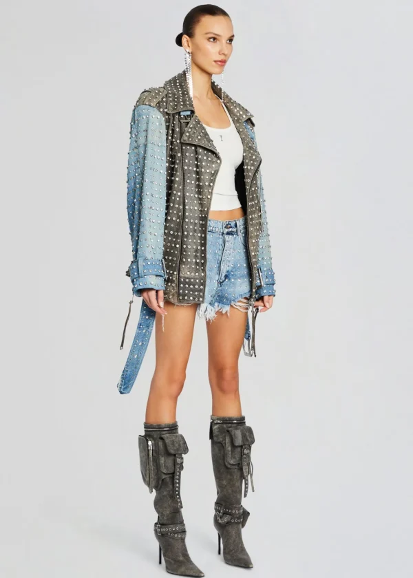 RETROFÊTE*Retrofete Rebel Embellished Leather Jacket Tangier/Silver