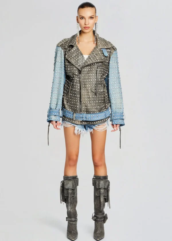 Denim*Retrofete Rebel Embellished Leather Jacket Tangier/Silver