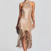 RETROFÊTE*Retrofete Renzo Sequin Crochet Dress Metallic Tannin