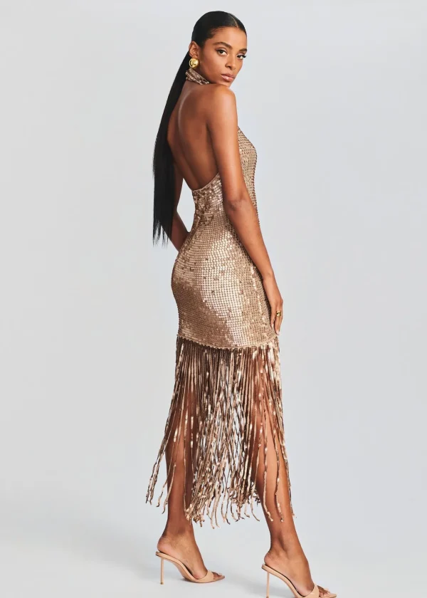 RETROFÊTE*Retrofete Renzo Sequin Crochet Dress Metallic Tannin