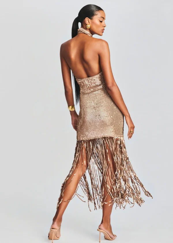 RETROFÊTE*Retrofete Renzo Sequin Crochet Dress Metallic Tannin