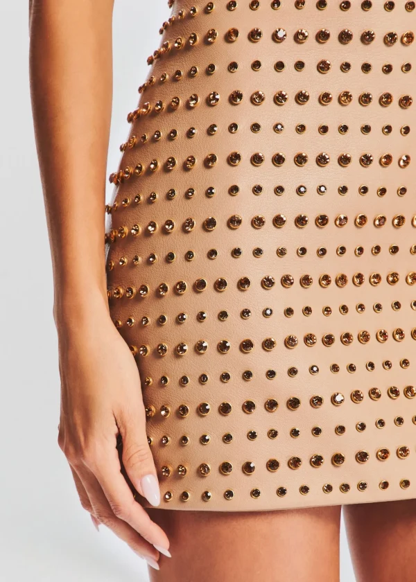 Neutral Moments*Retrofete Rhya Embellished Leather Dress Nude