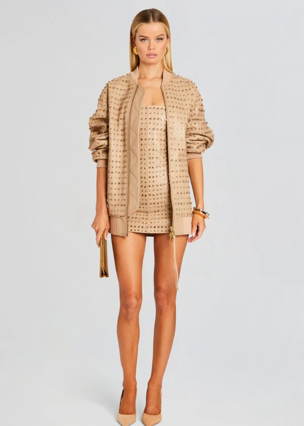 Mini*Retrofete Rhya Embellished Leather Dress Nude