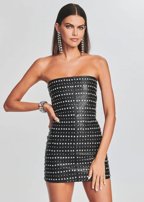 RETROFÊTE*Retrofete Rhya Embellished Leather Dress Black/Crystal