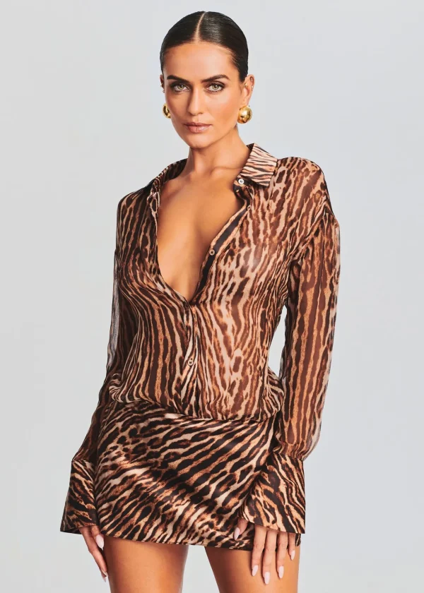 Sheer Bliss*Retrofete Roxanne Dress Tan Ocelot