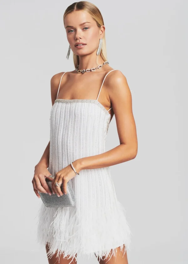 RETROFÊTE*Retrofete Rubina Sequin Feather Dress White