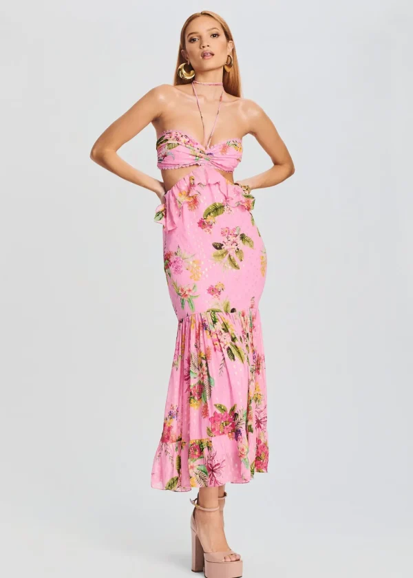 Guest Of*Retrofete Rue Long Dress Colorful Floral Candy Pink