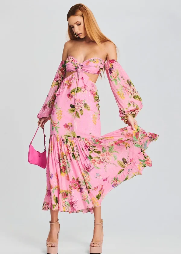 Guest Of*Retrofete Rue Long Dress Colorful Floral Candy Pink