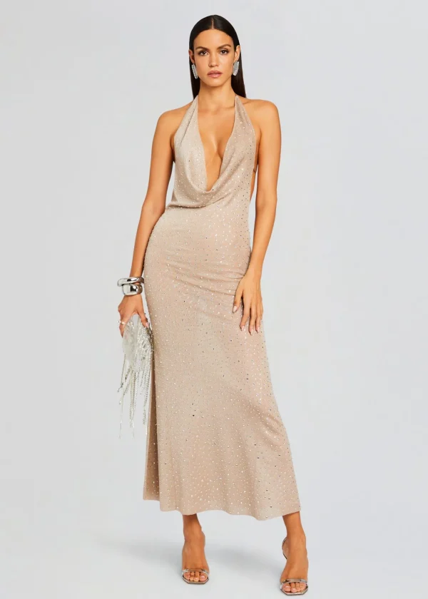 Neutral Moments*Retrofete Saar Embellished Knit Dress Metallic Gold