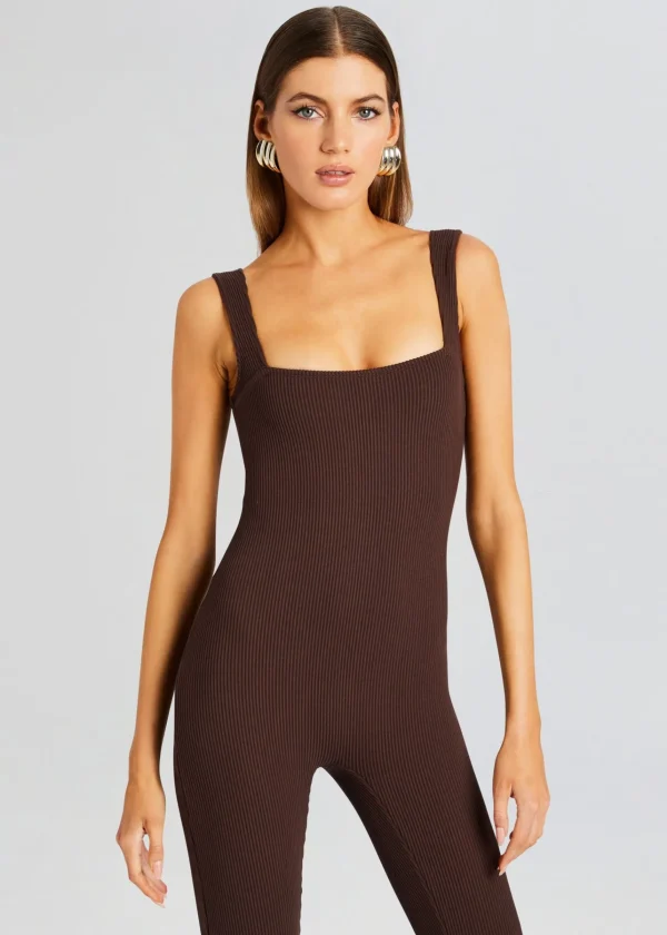 Business Chic*Retrofete Sabrina Sleeveless Enviro Rib Catsuit Brown