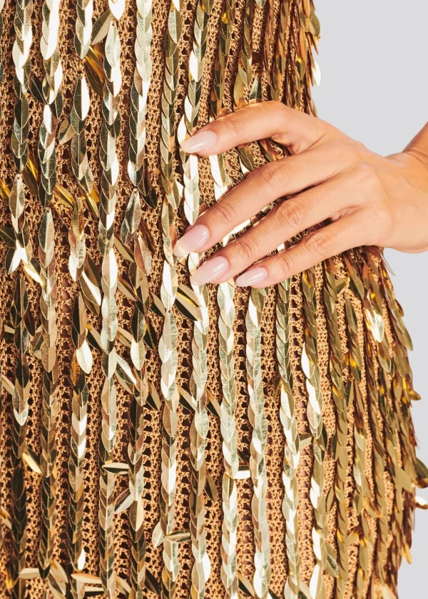 Guest Of*Retrofete Saros Feather Sequin Dress Gold