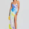 RETROFÊTE*Retrofete Scarlett Silk Dress Watercolor Wave