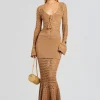 Neutral Moments*Retrofete Sereno Knit Crochet Dress Metallic Nude Bronze