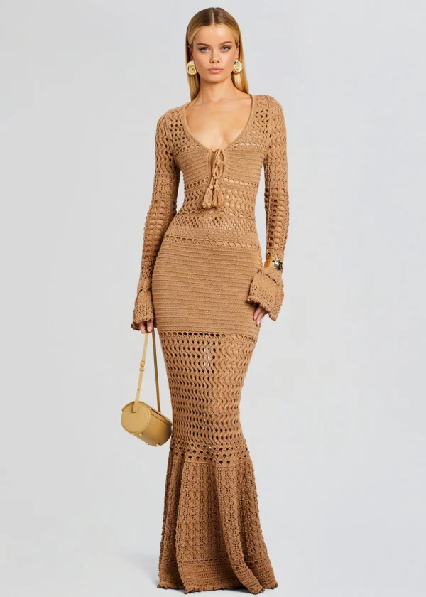 RETROFÊTE*Retrofete Sereno Knit Crochet Dress Metallic Nude Bronze