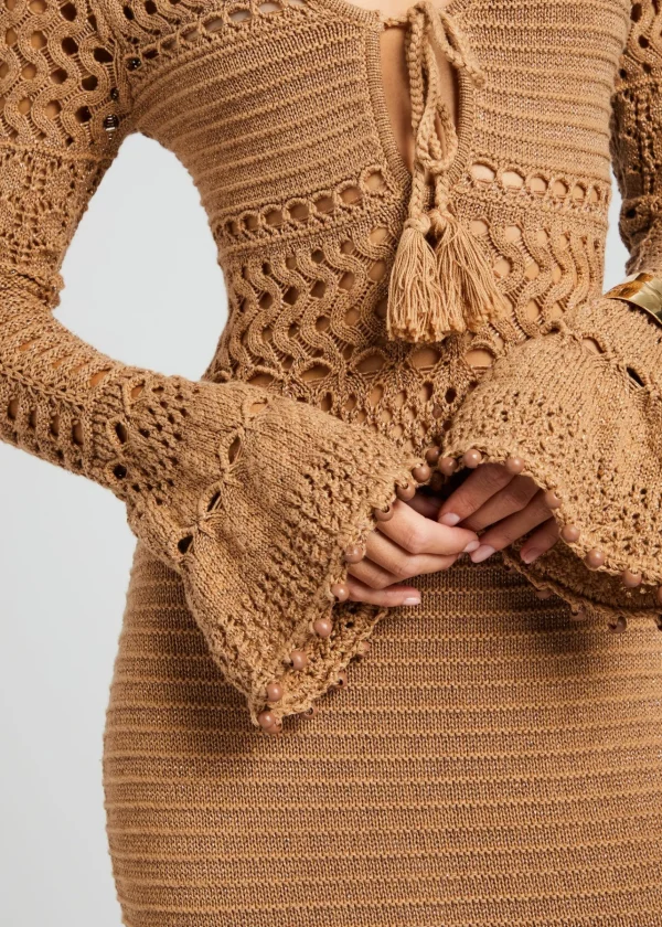 Dresses*Retrofete Sereno Knit Crochet Dress Metallic Nude Bronze