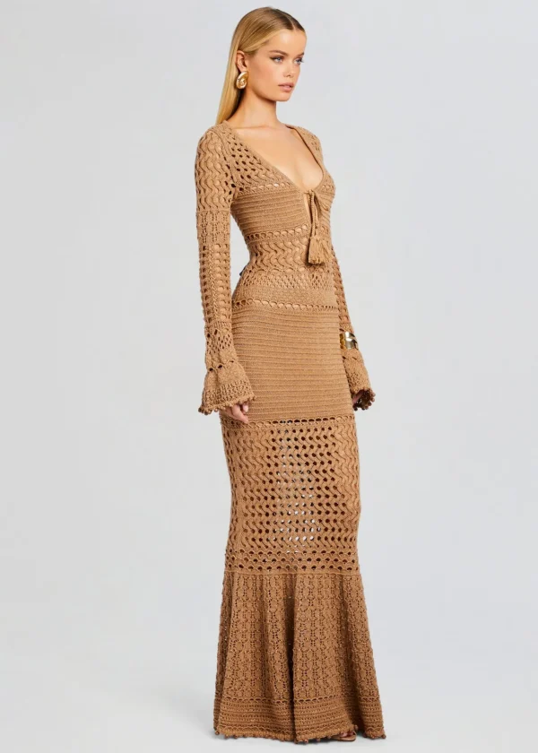 RETROFÊTE*Retrofete Sereno Knit Crochet Dress Metallic Nude Bronze