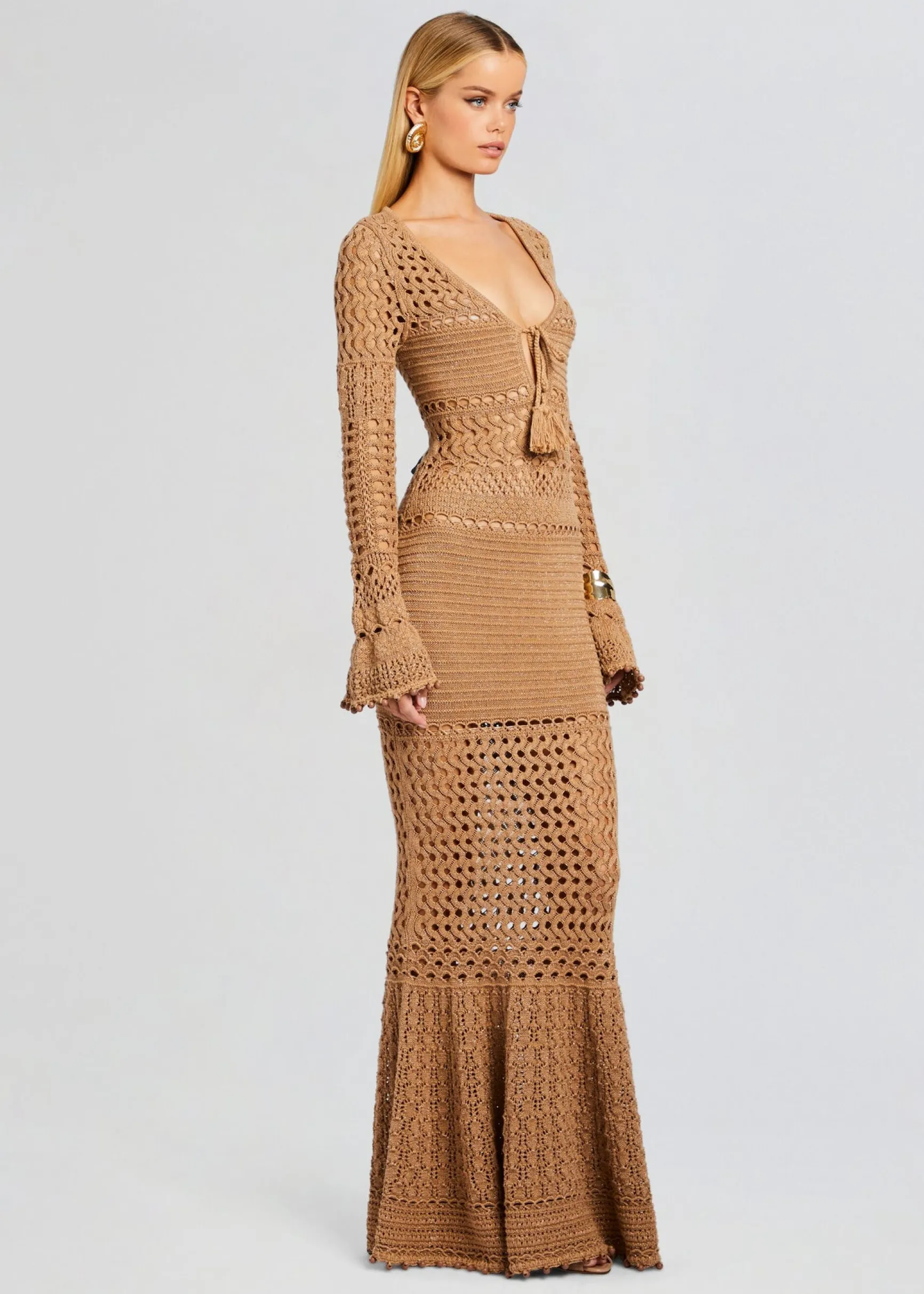 sereno_knit_crochet_dress_2.webp Neutral Moments*Retrofete Sereno Knit Crochet Dress Metallic Nude Bronze
