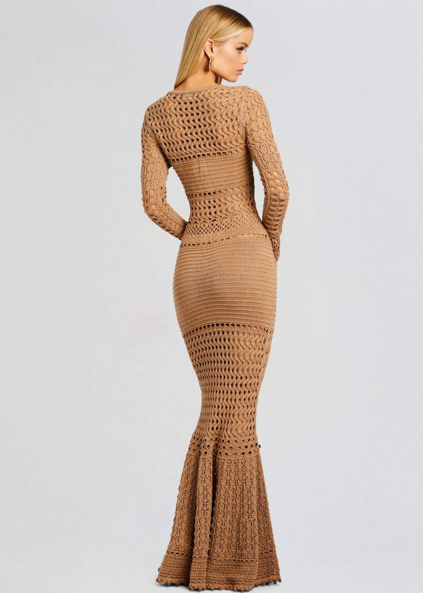 sereno_knit_crochet_dress_3.webp Neutral Moments*Retrofete Sereno Knit Crochet Dress Metallic Nude Bronze