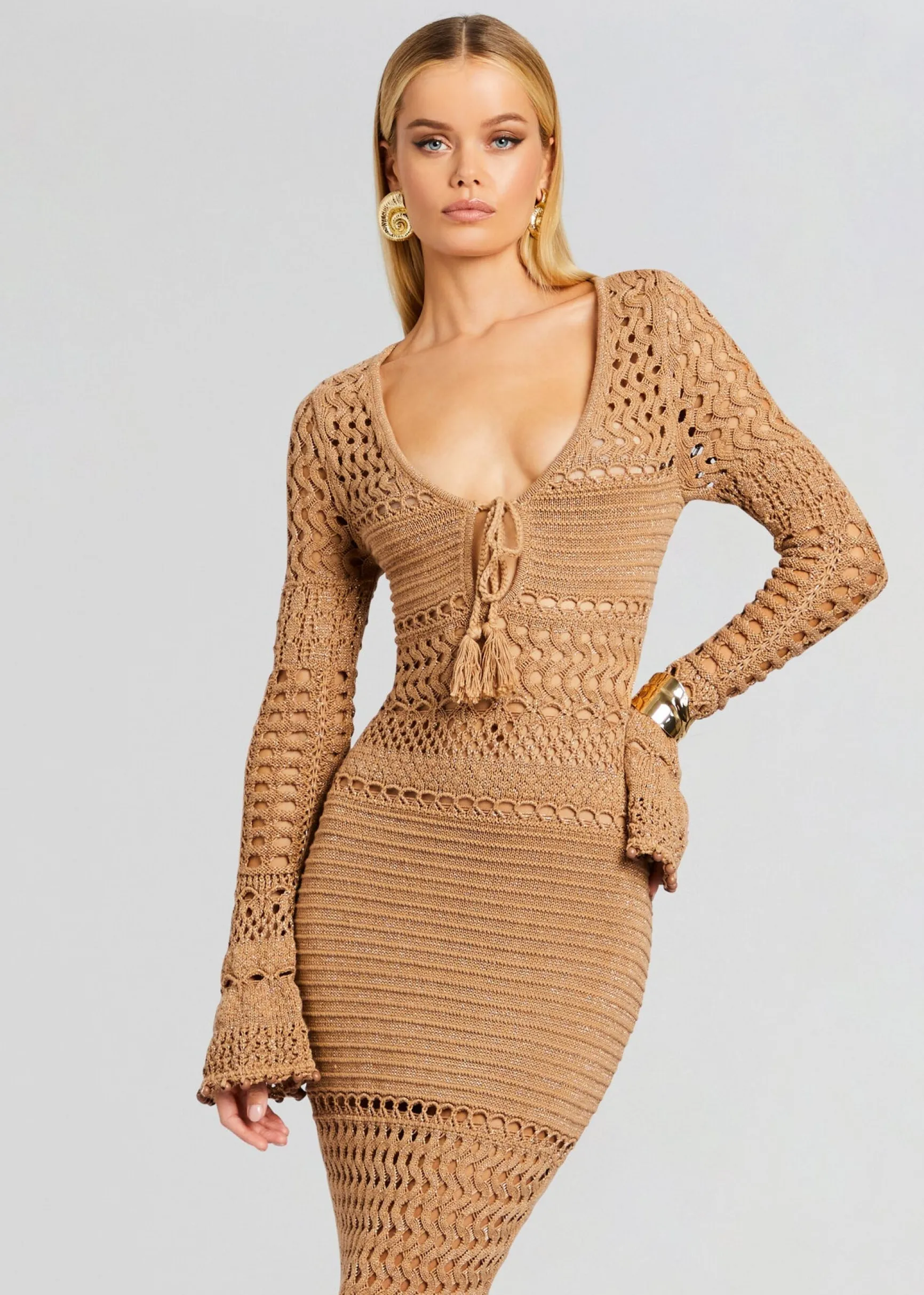 sereno_knit_crochet_dress_4.webp Neutral Moments*Retrofete Sereno Knit Crochet Dress Metallic Nude Bronze