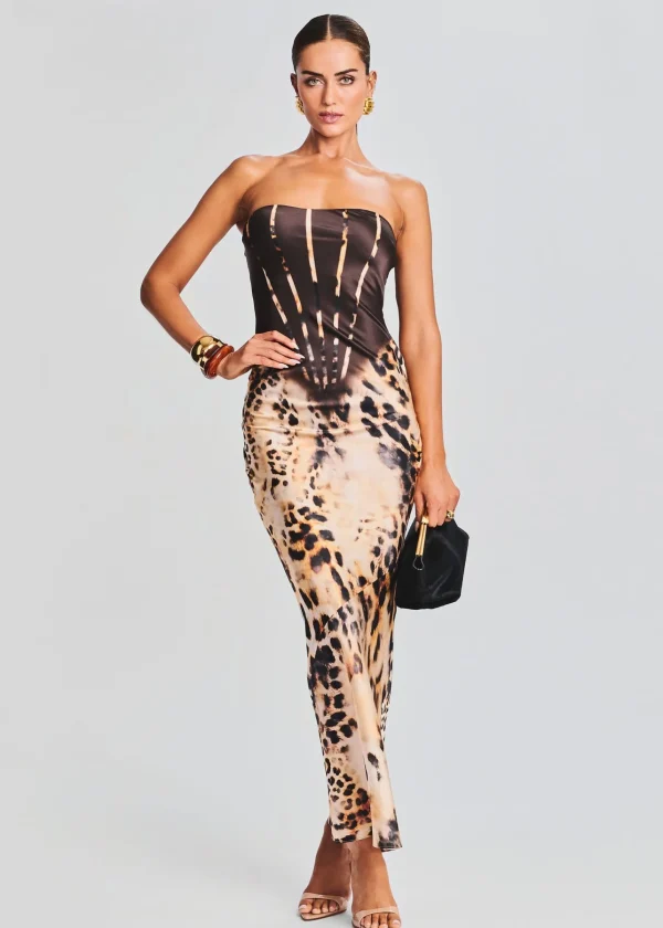 Best Sellers*Retrofete Shayna Silk Dress Vintage Cheetah