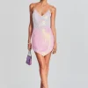 Guest Of*Retrofete Sirena Feather Sequin Dress Iridescent Pink Ombre