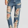 Bottoms*Retrofete Super Distressed Maggie Jean Worn Vintage Blue