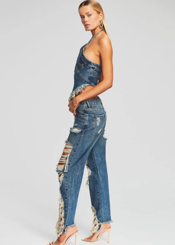 Bottoms*Retrofete Super Distressed Maggie Jean Worn Vintage Blue
