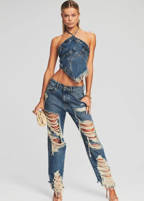 Bottoms*Retrofete Super Distressed Maggie Jean Worn Vintage Blue