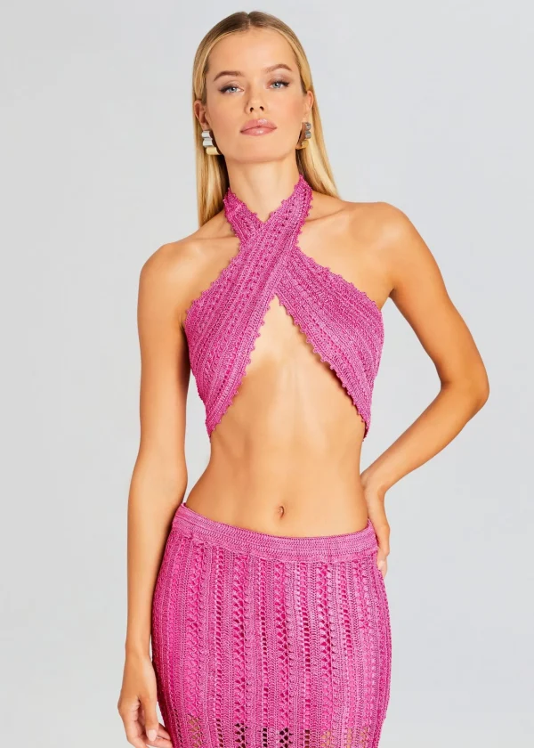 Tops*Retrofete Susan Crochet Wrap Top Malibu Pink