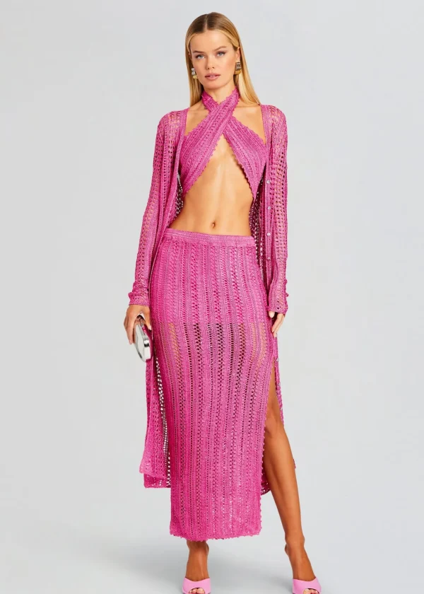 Spring Knits*Retrofete Susan Crochet Wrap Top Malibu Pink
