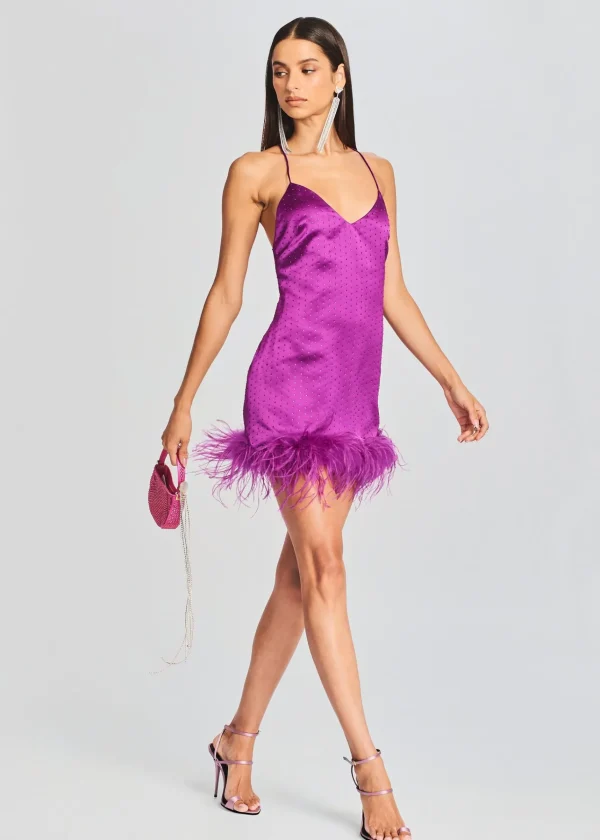 RETROFÊTE*Retrofete Susana Feather Dress Electric Orchid