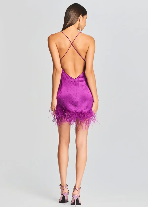 RETROFÊTE*Retrofete Susana Feather Dress Electric Orchid