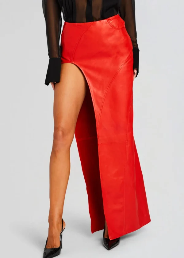 Exclusively Ours*Retrofete Tash Leather Skirt Fiery Red