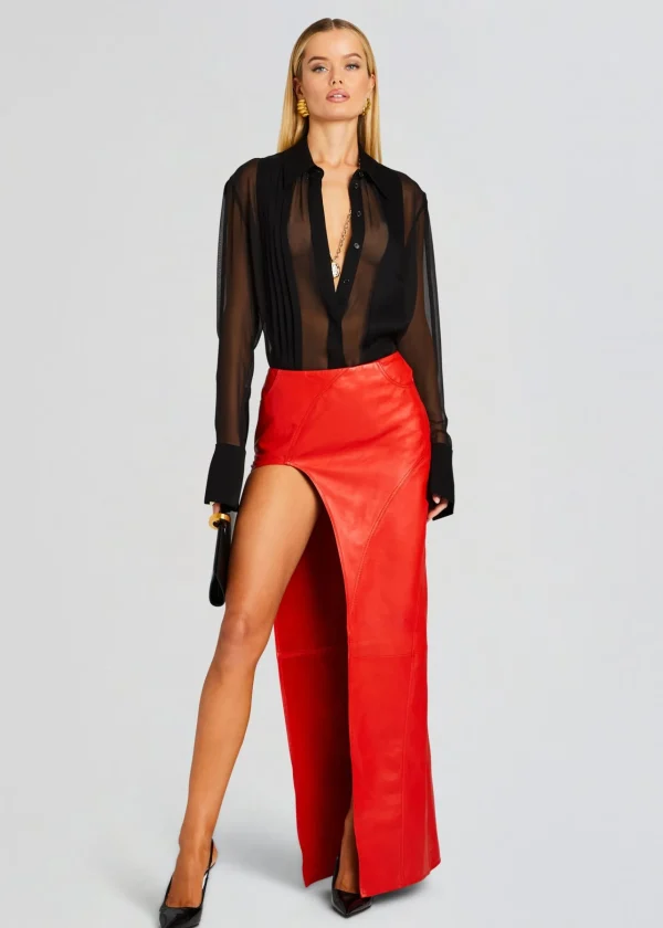RETROFÊTE*Retrofete Tash Leather Skirt Fiery Red