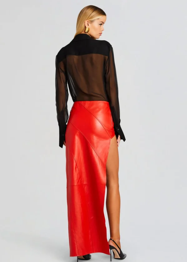 Bottoms*Retrofete Tash Leather Skirt Fiery Red